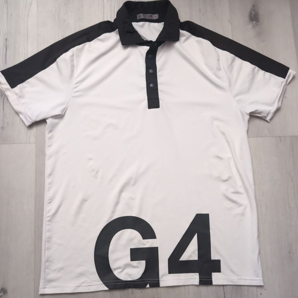 G Fore G4 Color Block Polo Mens Large Black/White Short Sleeve Snap Button Polo